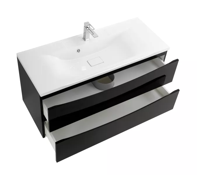 Тумба подвесная BelBagno MARINO Nero Lucido, раковина белая/черная, Выбрать цвет: Черный глянец, Выбрать размер: 120, Внешний вид: с белой раковиной, изображение 5