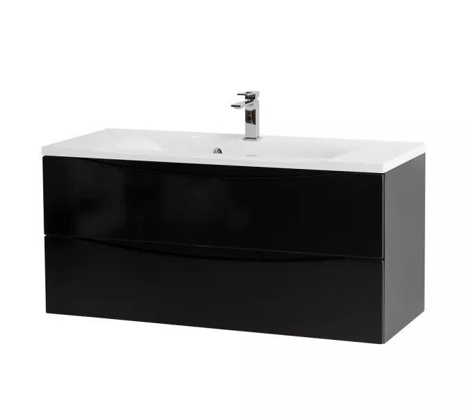 Тумба подвесная BelBagno MARINO Nero Lucido, раковина белая/черная, Выбрать цвет: Черный глянец, Выбрать размер: 120, Внешний вид: с белой раковиной, изображение 2