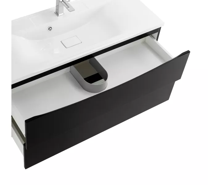 Тумба подвесная BelBagno MARINO Nero Lucido, раковина белая/черная, Выбрать цвет: Черный глянец, Выбрать размер: 120, Внешний вид: с белой раковиной, изображение 6