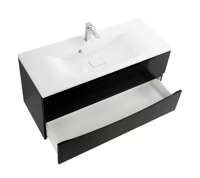 Тумба подвесная BelBagno MARINO Nero Lucido, раковина белая/черная, Выбрать цвет: Черный глянец, Выбрать размер: 120, Внешний вид: с белой раковиной, изображение 3