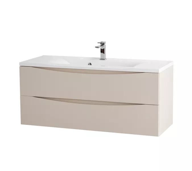 Тумба подвесная BelBagno MARINO Crema Opaco, раковина белая/черная, Выбрать цвет: Кремовый матовый, Выбрать размер: 120, Внешний вид: с белой раковиной, изображение 2