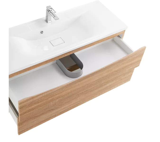 Тумба подвесная BelBagno MARINO Rovere Bianco, раковина белая/черная, Выбрать цвет: Дуб белый, Выбрать размер: 120, Внешний вид: с белой раковиной, изображение 6