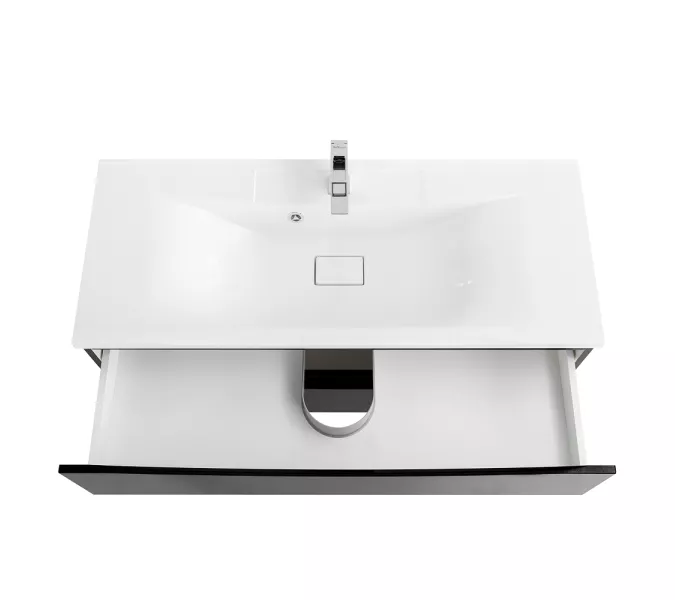 Тумба подвесная BelBagno MARINO Nero Lucido, раковина белая/черная, Выбрать цвет: Черный глянец, Выбрать размер: 120, Внешний вид: с белой раковиной, изображение 4