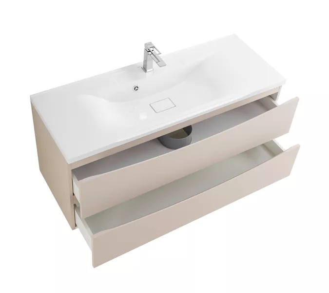 Тумба подвесная BelBagno MARINO Crema Opaco, раковина белая/черная, Выбрать цвет: Кремовый матовый, Выбрать размер: 120, Внешний вид: с белой раковиной, изображение 5