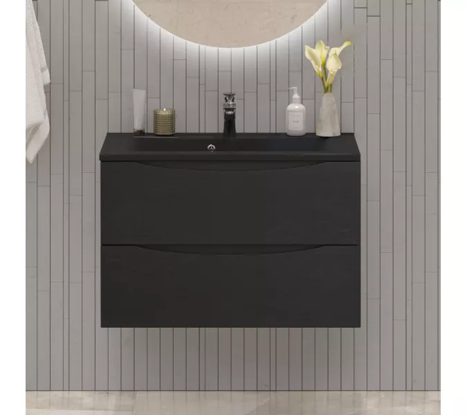 Тумба с раковиной подвесная BelBagno MARINO 80 Rovere Cioccolato Amaro, раковина чёрная, Выбрать цвет: Дуб шоколадный, Выбрать размер: 80, Внешний вид: с черной раковиной, изображение 8