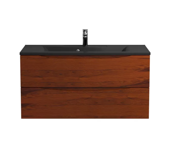 Тумба подвесная BelBagno MARINO Rovere Cillegio, раковина чёрная, Выбрать цвет: Дуб вишневый, Выбрать размер: 100, Внешний вид: с черной раковиной