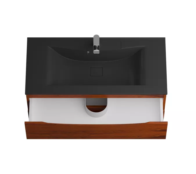 Тумба подвесная BelBagno MARINO Rovere Cillegio, раковина чёрная, Выбрать цвет: Дуб вишневый, Выбрать размер: 100, Внешний вид: с черной раковиной, изображение 6