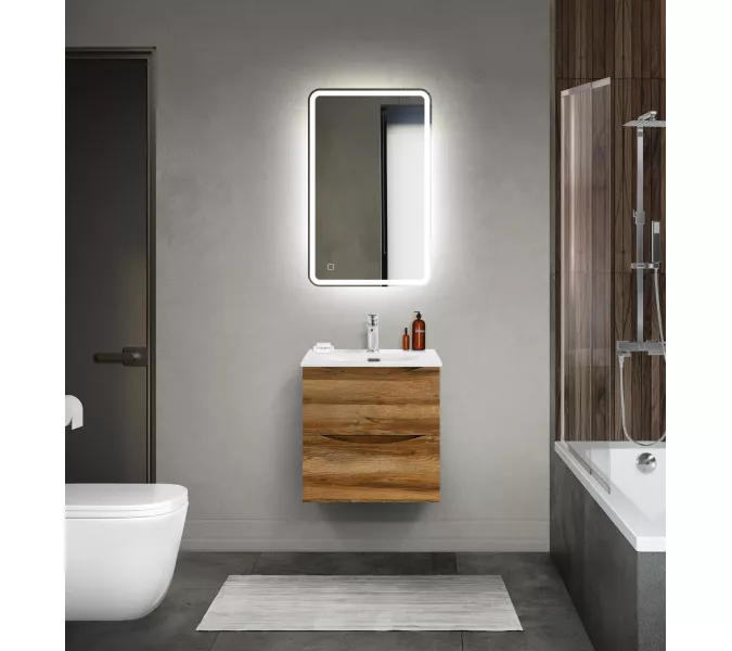 Тумба с раковиной подвесная BelBagno MARINO-CER-MINI Rovere Rustico, Выбрать цвет: Дуб рустикальный, Выбрать размер: 50, Внешний вид: с белой раковиной, изображение 5