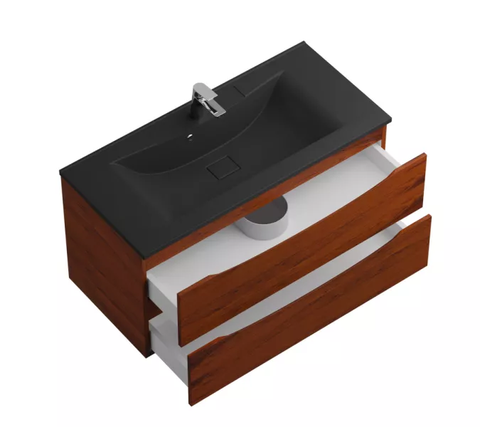 Тумба подвесная BelBagno MARINO Rovere Cillegio, раковина чёрная, Выбрать цвет: Дуб вишневый, Выбрать размер: 100, Внешний вид: с черной раковиной, изображение 5