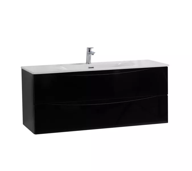 Тумба с раковиной подвесная BelBagno MARINO-CER-N Nero Lucido, Выбрать цвет: Черный глянец, Выбрать размер: 120, Внешний вид: с белой раковиной, изображение 2