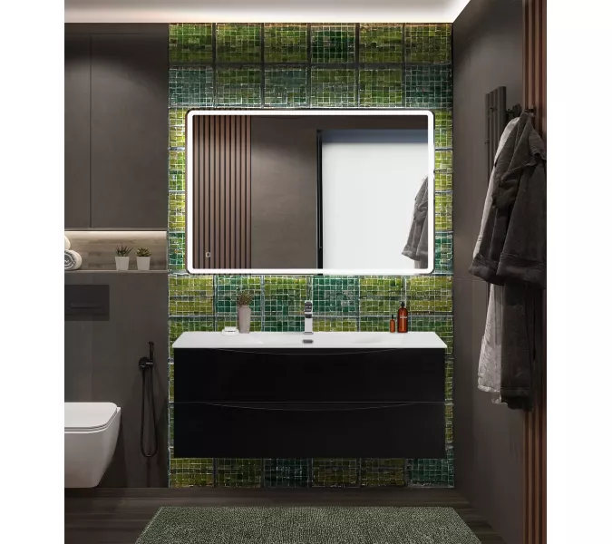 Тумба с раковиной подвесная BelBagno MARINO-CER-N Nero Lucido, Выбрать цвет: Черный глянец, Выбрать размер: 120, Внешний вид: с белой раковиной, изображение 7