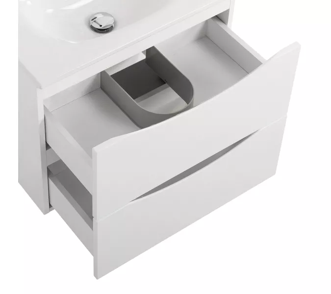 Тумба подвесная BelBagno MARINO Bianco Lucido, раковина чёрная/белая, Выбрать цвет: Белый глянец, Выбрать размер: 50, Внешний вид: с белой раковиной, изображение 5