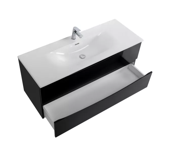 Тумба с раковиной подвесная BelBagno MARINO-CER-N Nero Lucido, Выбрать цвет: Черный глянец, Выбрать размер: 120, Внешний вид: с белой раковиной, изображение 4