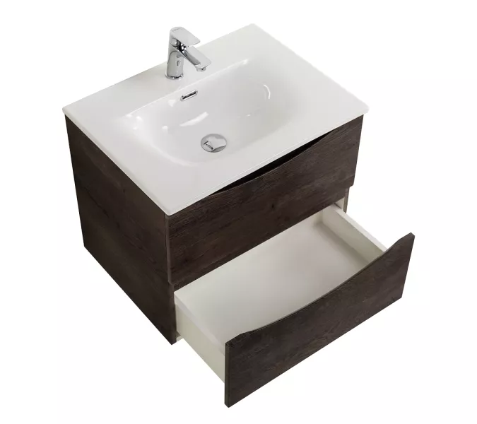 Тумба с раковиной подвесная BelBagno MARINO-CER-N Rovere Nature Grigio, Выбрать цвет: Дуб серый натуральный, Выбрать размер: 60, Внешний вид: с белой раковиной, изображение 4