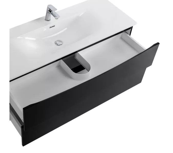 Тумба с раковиной подвесная BelBagno MARINO-CER-N Nero Lucido, Выбрать цвет: Черный глянец, Выбрать размер: 120, Внешний вид: с белой раковиной, изображение 5