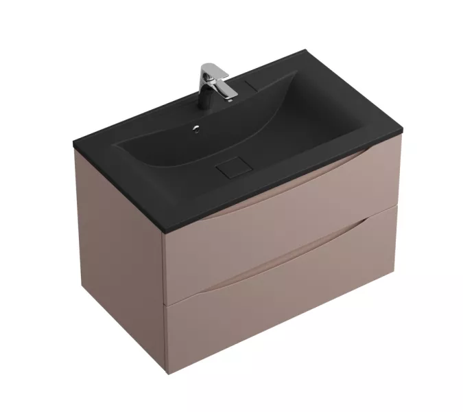 Тумба с черной раковиной подвесная BelBagno MARINO 80 Capucino Lucido, Выбрать цвет: Cappuccino, Выбрать размер: 80, Внешний вид: с черной раковиной, изображение 3