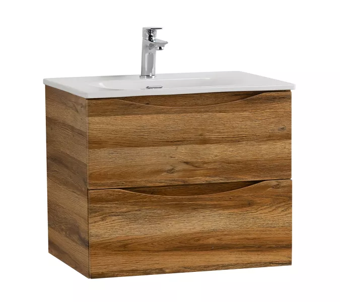 Тумба с раковиной подвесная BelBagno MARINO-CER-N Rovere Rustico, Выбрать цвет: Дуб рустикальный, Выбрать размер: 60, Внешний вид: с белой раковиной, изображение 2