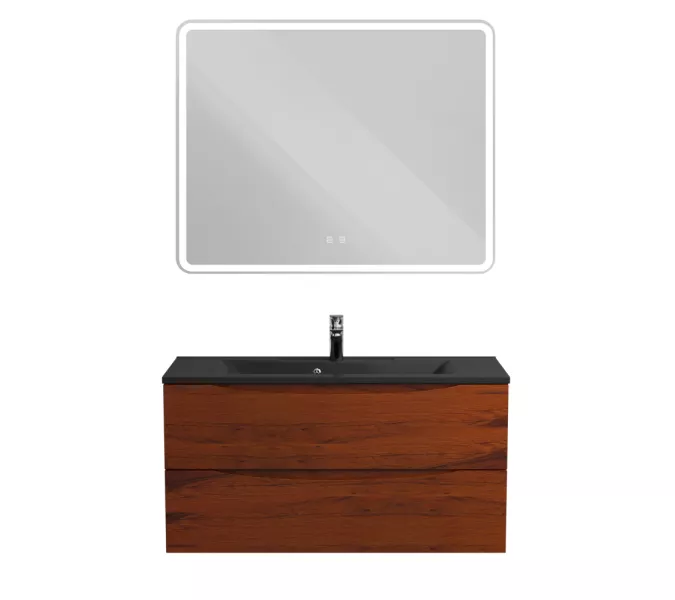 Тумба подвесная BelBagno MARINO Rovere Cillegio, раковина чёрная, Выбрать цвет: Дуб вишневый, Выбрать размер: 100, Внешний вид: с черной раковиной, изображение 9