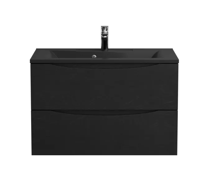 Тумба с раковиной подвесная BelBagno MARINO 80 Rovere Cioccolato Amaro, раковина чёрная, Выбрать цвет: Дуб шоколадный, Выбрать размер: 80, Внешний вид: с черной раковиной