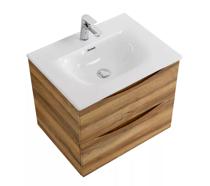 Тумба с раковиной подвесная BelBagno MARINO-CER-N Rovere Rustico, Выбрать цвет: Дуб рустикальный, Выбрать размер: 60, Внешний вид: с белой раковиной, изображение 3