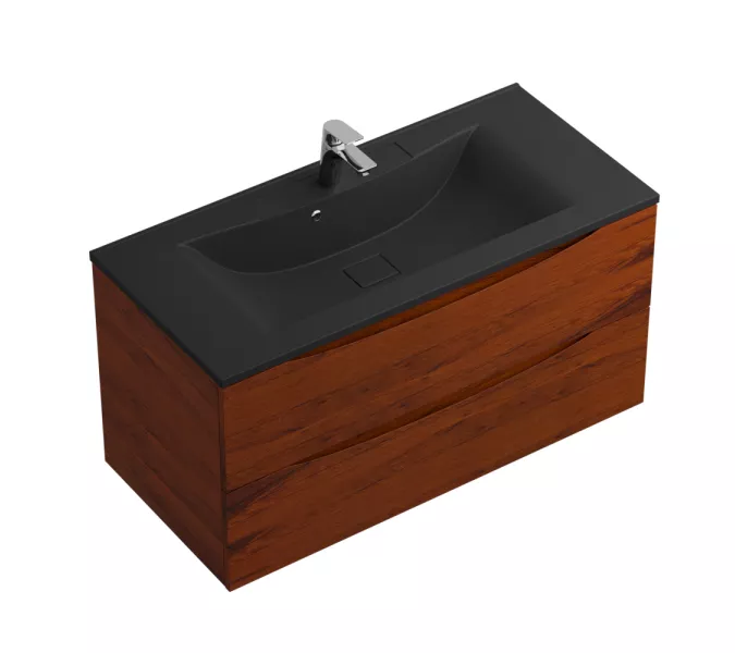 Тумба подвесная BelBagno MARINO Rovere Cillegio, раковина чёрная, Выбрать цвет: Дуб вишневый, Выбрать размер: 100, Внешний вид: с черной раковиной, изображение 3