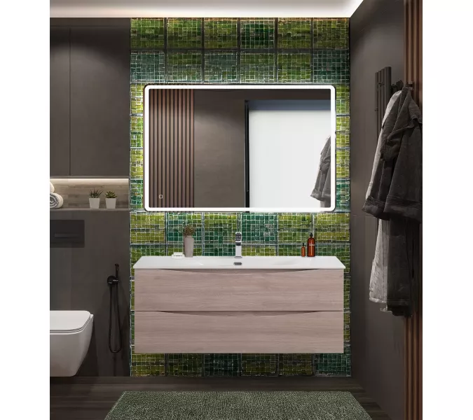 Тумба с раковиной подвесная BelBagno MARINO-CER-N Rovere Grigio, Выбрать цвет: дуб серый, Выбрать размер: 120, Внешний вид: с белой раковиной, изображение 8