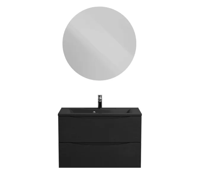 Тумба с раковиной подвесная BelBagno MARINO 80 Rovere Cioccolato Amaro, раковина чёрная, Выбрать цвет: Дуб шоколадный, Выбрать размер: 80, Внешний вид: с черной раковиной, изображение 9