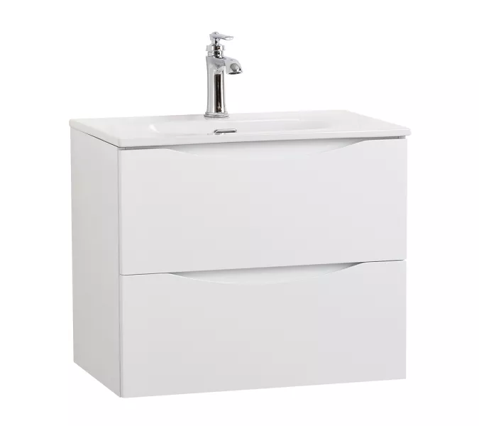 Тумба подвесная BelBagno MARINO Bianco Lucido, раковина чёрная/белая, Выбрать цвет: Белый глянец, Выбрать размер: 50, Внешний вид: с белой раковиной, изображение 2