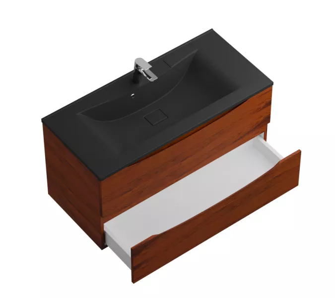 Тумба подвесная BelBagno MARINO Rovere Cillegio, раковина чёрная, Выбрать цвет: Дуб вишневый, Выбрать размер: 100, Внешний вид: с черной раковиной, изображение 4