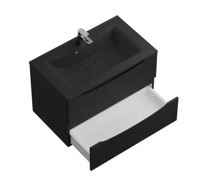 Тумба с раковиной подвесная BelBagno MARINO 80 Rovere Cioccolato Amaro, раковина чёрная, Выбрать цвет: Дуб шоколадный, Выбрать размер: 80, Внешний вид: с черной раковиной, изображение 4