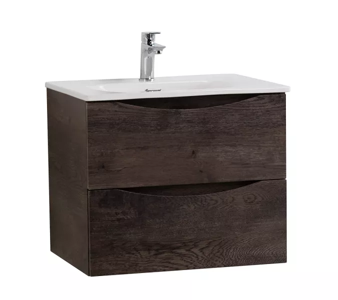 Тумба с раковиной подвесная BelBagno MARINO-CER-N Rovere Nature Grigio, Выбрать цвет: Дуб серый натуральный, Выбрать размер: 60, Внешний вид: с белой раковиной, изображение 2