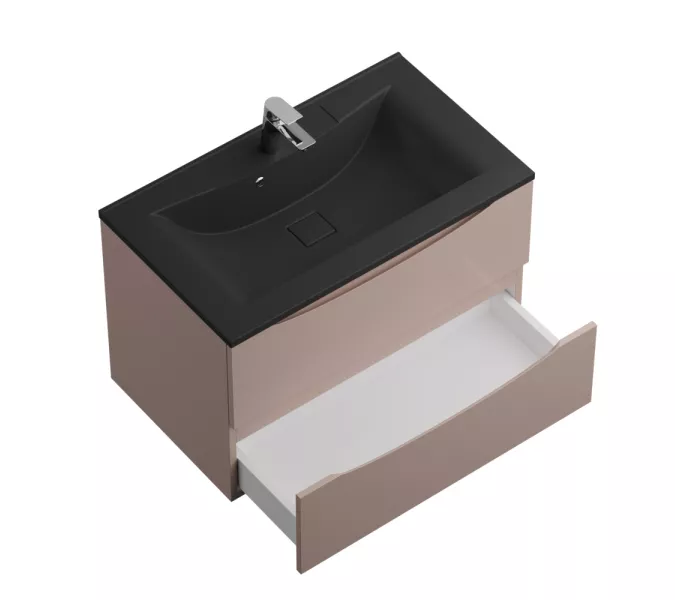 Тумба с черной раковиной подвесная BelBagno MARINO 80 Capucino Lucido, Выбрать цвет: Cappuccino, Выбрать размер: 80, Внешний вид: с черной раковиной, изображение 4