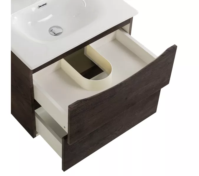 Тумба с раковиной подвесная BelBagno MARINO-CER-MINI Rovere Nature Grigio, Выбрать цвет: Дуб серый натуральный, Выбрать размер: 50, Внешний вид: с белой раковиной, изображение 3