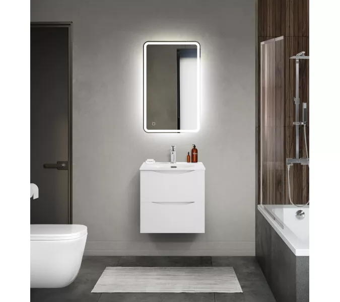 Тумба подвесная BelBagno MARINO Bianco Lucido, раковина чёрная/белая, Выбрать цвет: Белый глянец, Выбрать размер: 50, Внешний вид: с белой раковиной, изображение 9