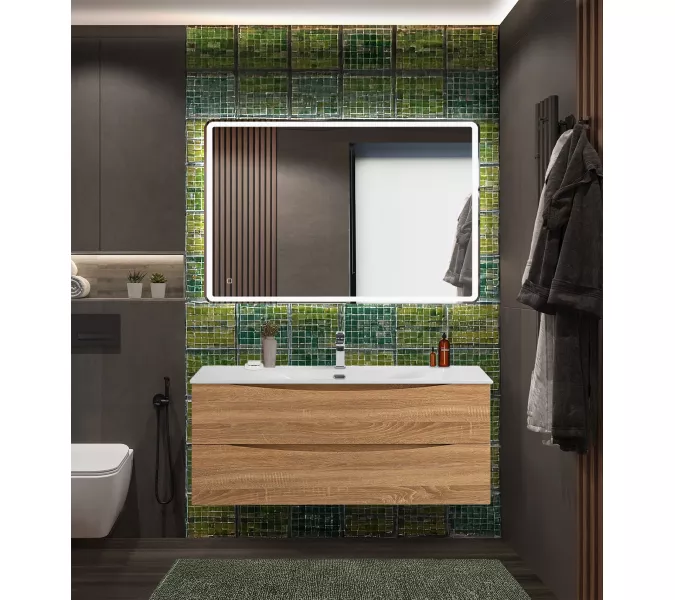 Тумба с раковиной подвесная BelBagno MARINO-CER-N  Rovere Bianco, Выбрать цвет: Дуб белый, Выбрать размер: 120, Внешний вид: с белой раковиной, изображение 7