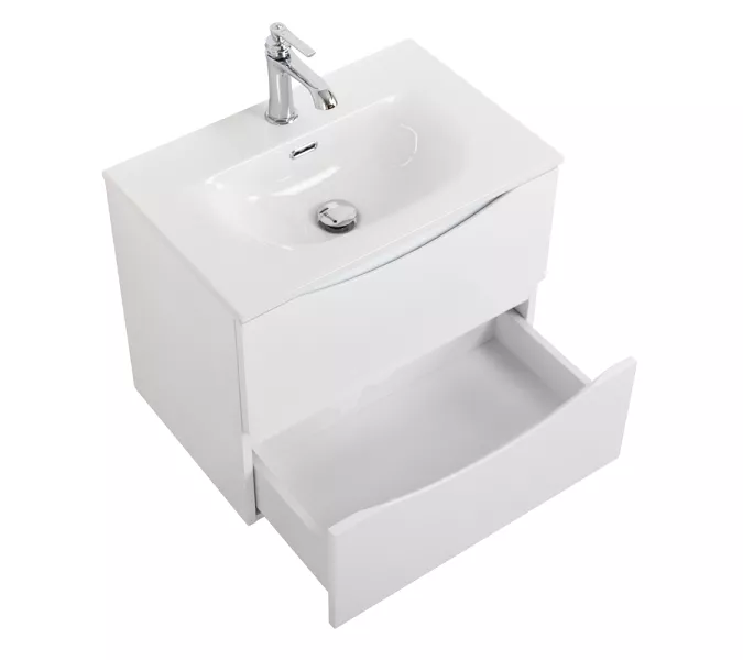 Тумба подвесная BelBagno MARINO Bianco Lucido, раковина чёрная/белая, Выбрать цвет: Белый глянец, Выбрать размер: 50, Внешний вид: с белой раковиной, изображение 3