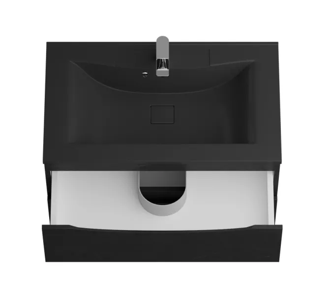 Тумба с раковиной подвесная BelBagno MARINO 80 Rovere Cioccolato Amaro, раковина чёрная, Выбрать цвет: Дуб шоколадный, Выбрать размер: 80, Внешний вид: с черной раковиной, изображение 6