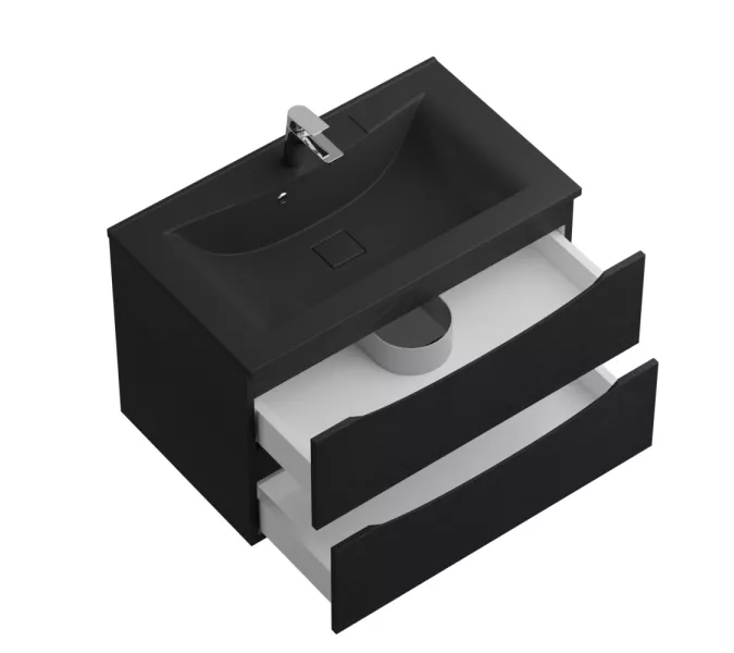 Тумба с раковиной подвесная BelBagno MARINO 80 Rovere Cioccolato Amaro, раковина чёрная, Выбрать цвет: Дуб шоколадный, Выбрать размер: 80, Внешний вид: с черной раковиной, изображение 5