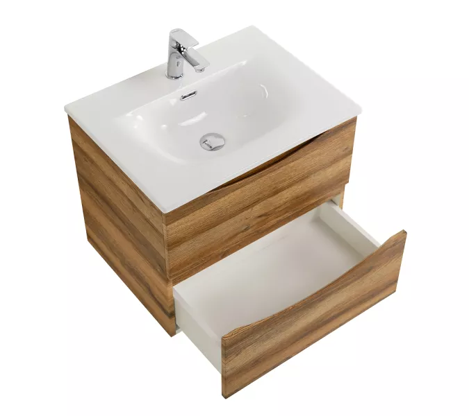 Тумба с раковиной подвесная BelBagno MARINO-CER-N Rovere Rustico, Выбрать цвет: Дуб рустикальный, Выбрать размер: 60, Внешний вид: с белой раковиной, изображение 4