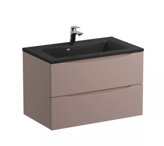 Тумба с черной раковиной подвесная BelBagno MARINO 80 Capucino Lucido, Выбрать цвет: Cappuccino, Выбрать размер: 80, Внешний вид: с черной раковиной, изображение 2