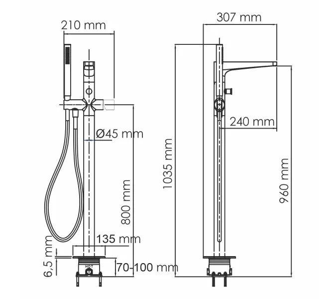 WasserKRAFT Sauer 7121 Напольный смеситель для ванны, изображение 5