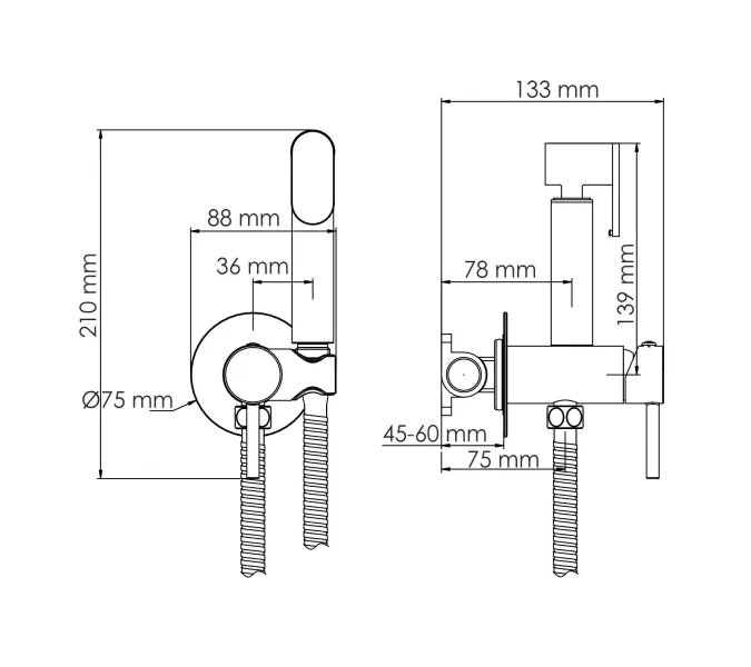 WasserKRAFT A70338 Встраиваемый смеситель для душа с гигиенической лейкой, изображение 3
