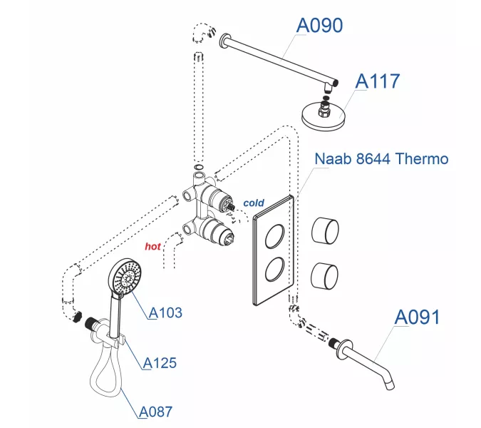 Встраиваемый комплект для ванны WasserKRAFT A178644 Thermo с верхней насадкой, лейкой и изливом, изображение 4