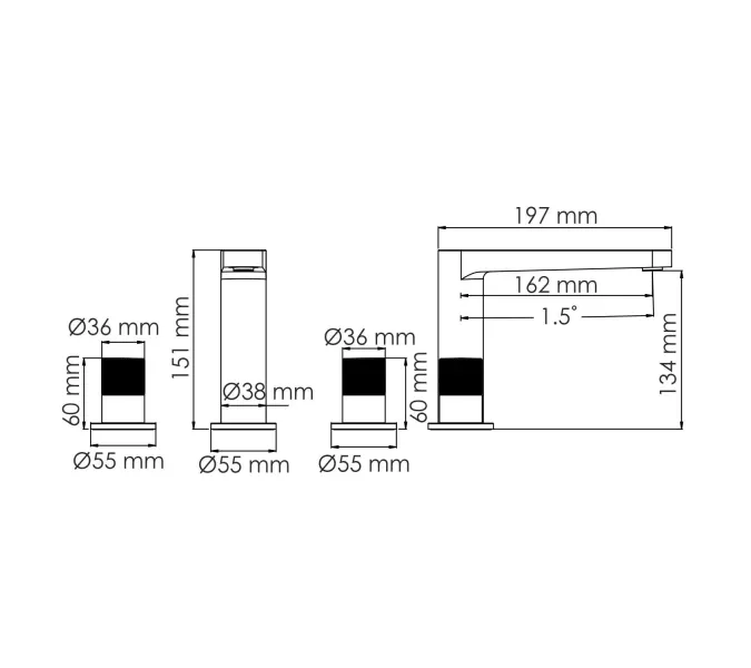 WasserKRAFT Paar 8835 Встраиваемый смеситель для раковины, изображение 5