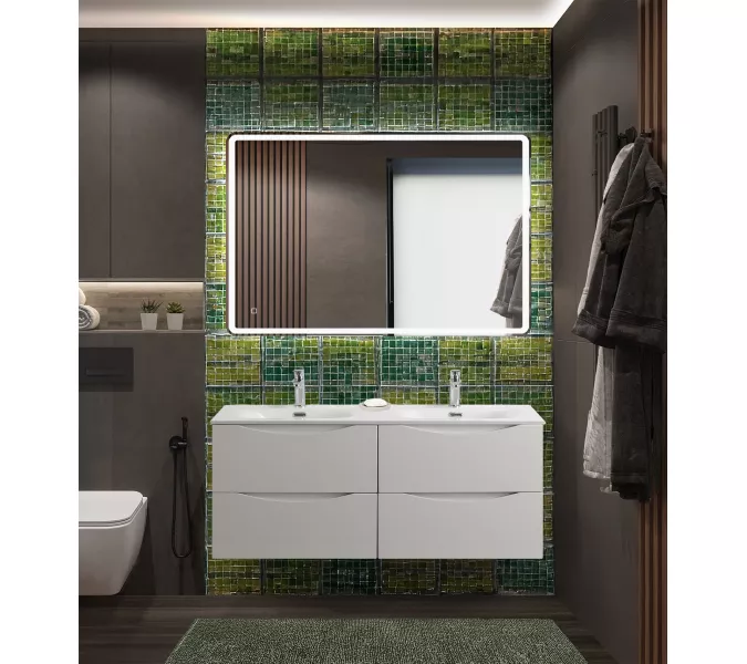 Тумба подвесная с раковиной 2 чаши, с 4 ящиками BelBagno MARINO-CER-N 120 Bianco Opaco, Выбрать цвет: Белый матовый, Выбрать размер: 120, изображение 7