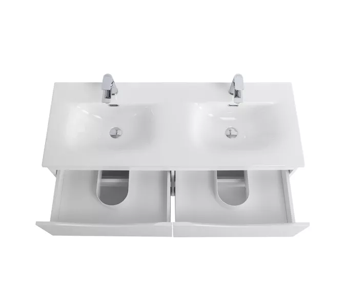 Тумба подвесная с раковиной 2 чаши, с 4 ящиками BelBagno MARINO-CER-N 120 Bianco Lucido, Выбрать цвет: Белый глянец, Выбрать размер: 120, изображение 6