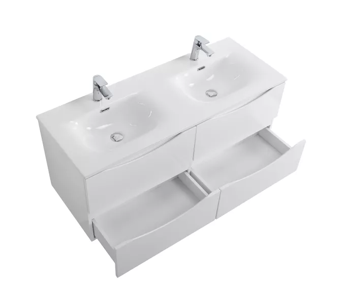 Тумба подвесная с раковиной 2 чаши, с 4 ящиками BelBagno MARINO-CER-N 120 Bianco Opaco, Выбрать цвет: Белый матовый, Выбрать размер: 120, изображение 4