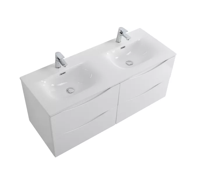 Тумба подвесная с раковиной 2 чаши, с 4 ящиками BelBagno MARINO-CER-N 120 Bianco Lucido, Выбрать цвет: Белый глянец, Выбрать размер: 120, изображение 3