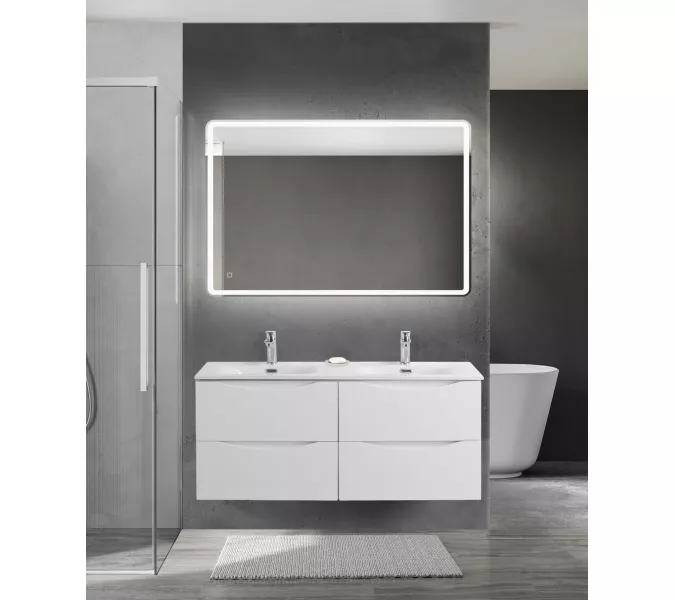 Тумба подвесная с раковиной 2 чаши, с 4 ящиками BelBagno MARINO-CER-N 120 Bianco Lucido, Выбрать цвет: Белый глянец, Выбрать размер: 120, изображение 8