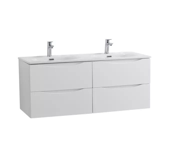 Тумба подвесная с раковиной 2 чаши, с 4 ящиками BelBagno MARINO-CER-N 120 Bianco Opaco, Выбрать цвет: Белый матовый, Выбрать размер: 120, изображение 2